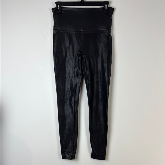 SPANX Black Faux-Leather High-Waisted Leggings with Wide Waistband Large - Picture 2 of 9
